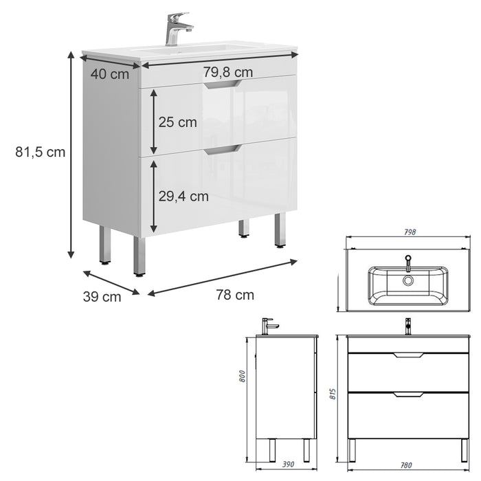 Vicco Set di mobili da bagno Bianco 2 parti, mobile base 80 cm