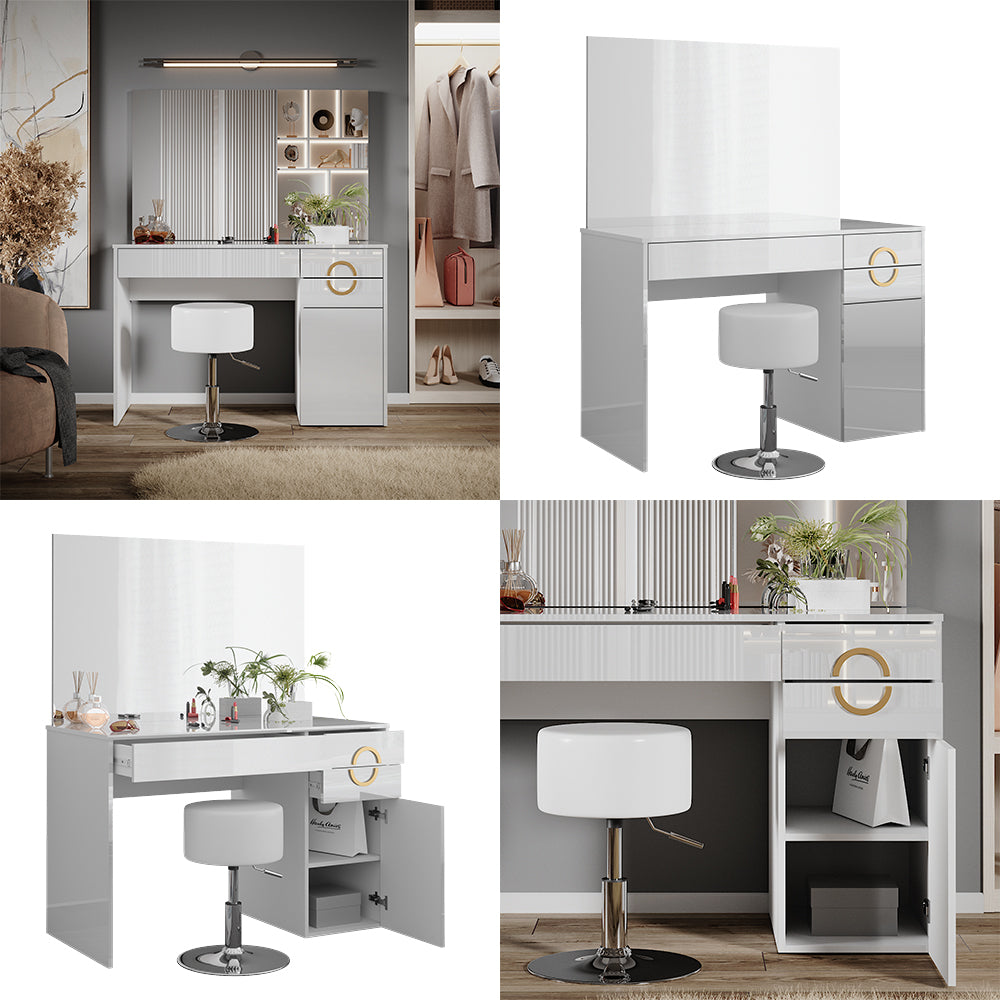 Vicco Tavolo da toeletta Bianco 115 cm con sgabello
