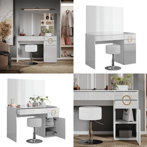 Vicco Tavolo da toeletta Bianco 115 cm con sgabello