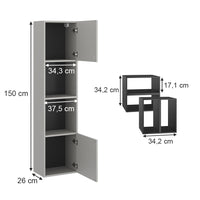 Vicco Armadio per il bagno Grigio 37.5 x 150 cm con anta e vani a giorno