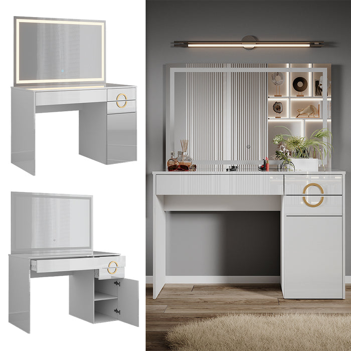 Vicco Tavolo da toeletta Bianco 115 cm con specchio a LED