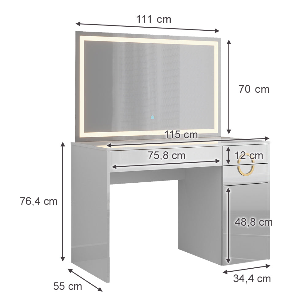 Vicco Tavolo da toeletta Bianco 115 cm con specchio a LED