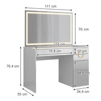 Vicco Tavolo da toeletta Bianco 115 cm con specchio a LED