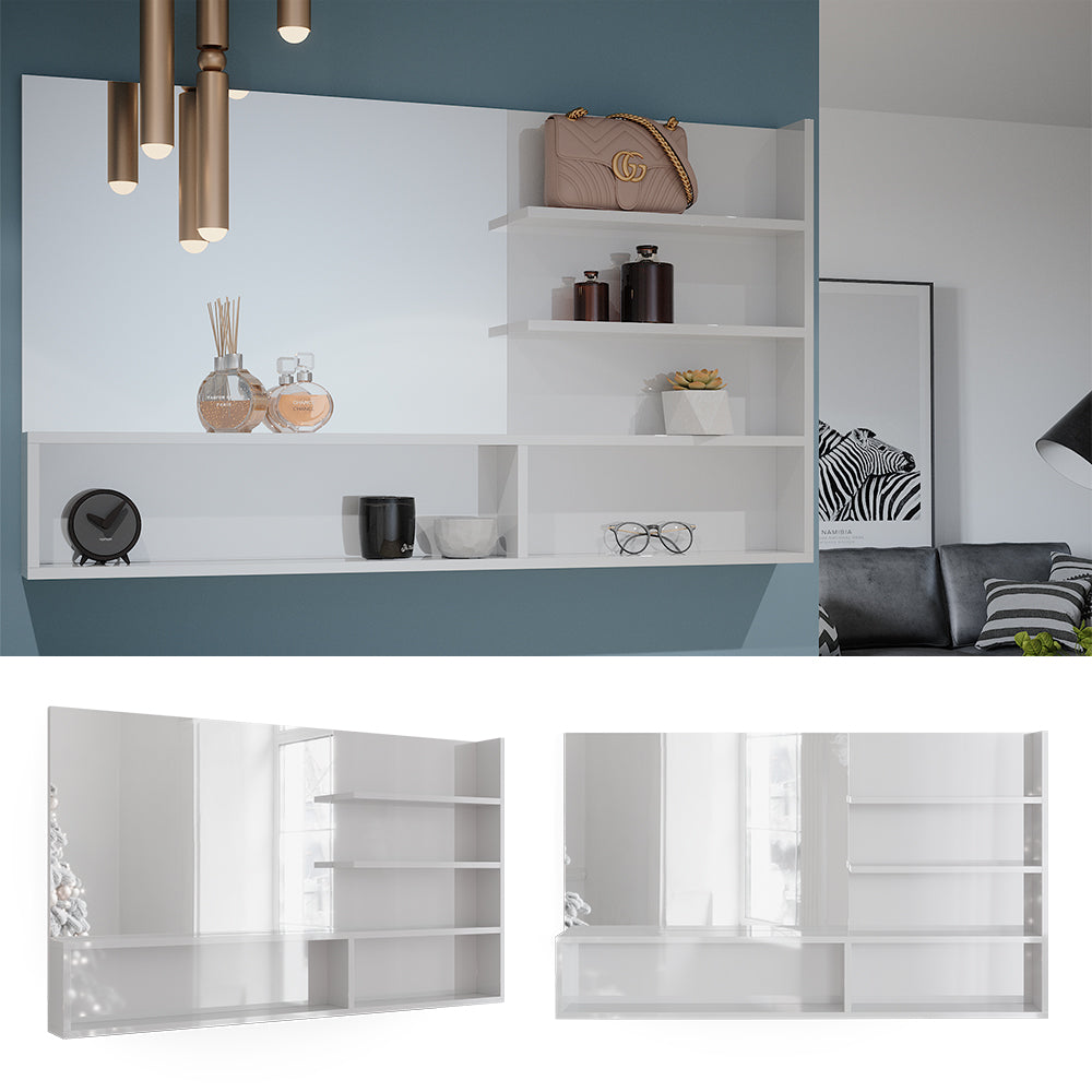 Vicco Mensola dello specchio Bianco lucido 119.8 x 70 cm con scomparti aperti
