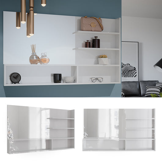 Vicco Mensola dello specchio Bianco lucido 119.8 x 70 cm con scomparti aperti