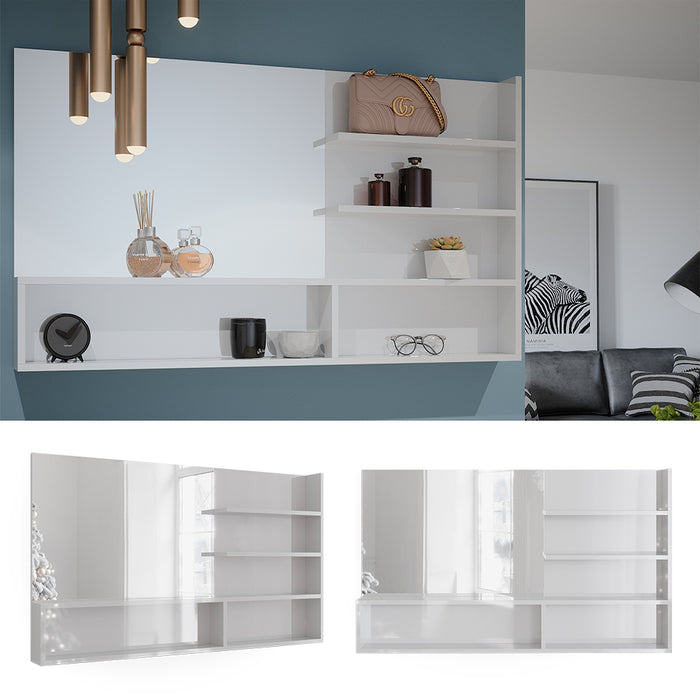 Vicco Mensola dello specchio Bianco lucido 119.8 x 70 cm con scomparti aperti