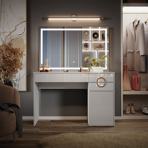 Vicco Tavolo da toeletta Bianco 115 cm con specchio a LED