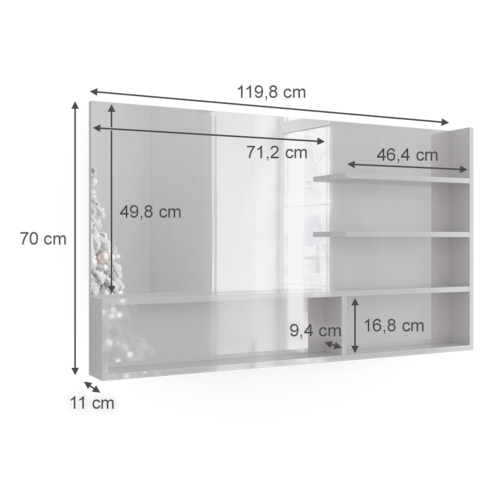 Vicco Mensola dello specchio Bianco lucido 119.8 x 70 cm con scomparti aperti