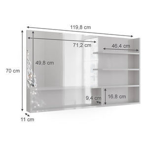 Vicco Mensola dello specchio Bianco lucido 119.8 x 70 cm con scomparti aperti