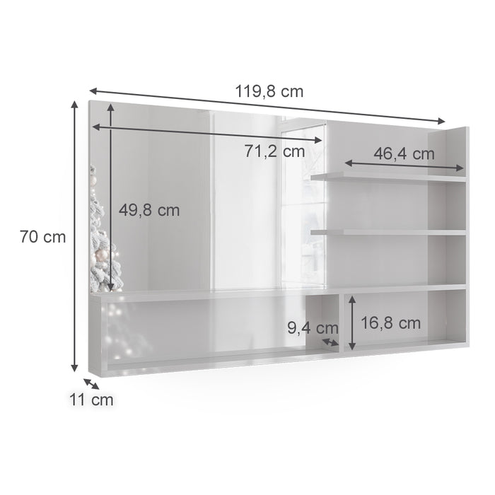 Vicco Mensola dello specchio Bianco lucido 119.8 x 70 cm con scomparti aperti