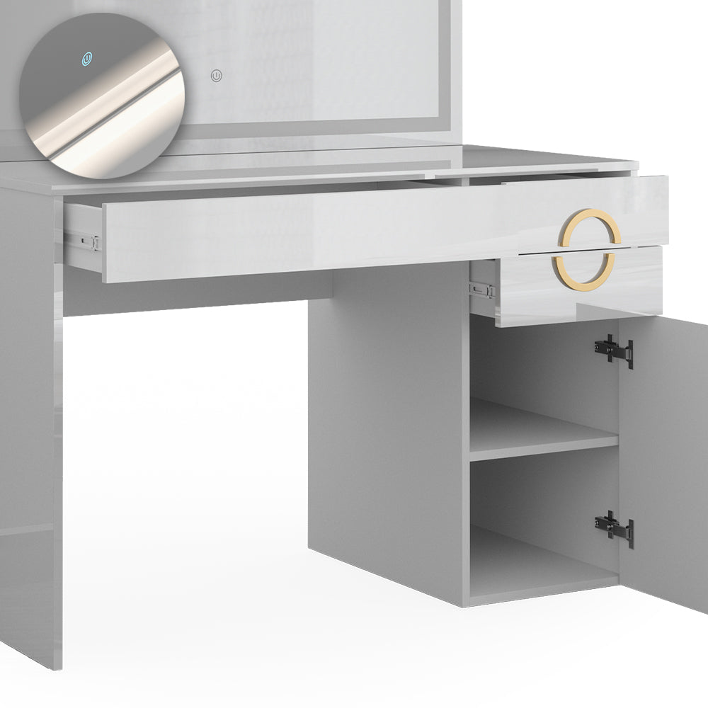 Vicco Tavolo da toeletta Bianco 115 cm con specchio a LED