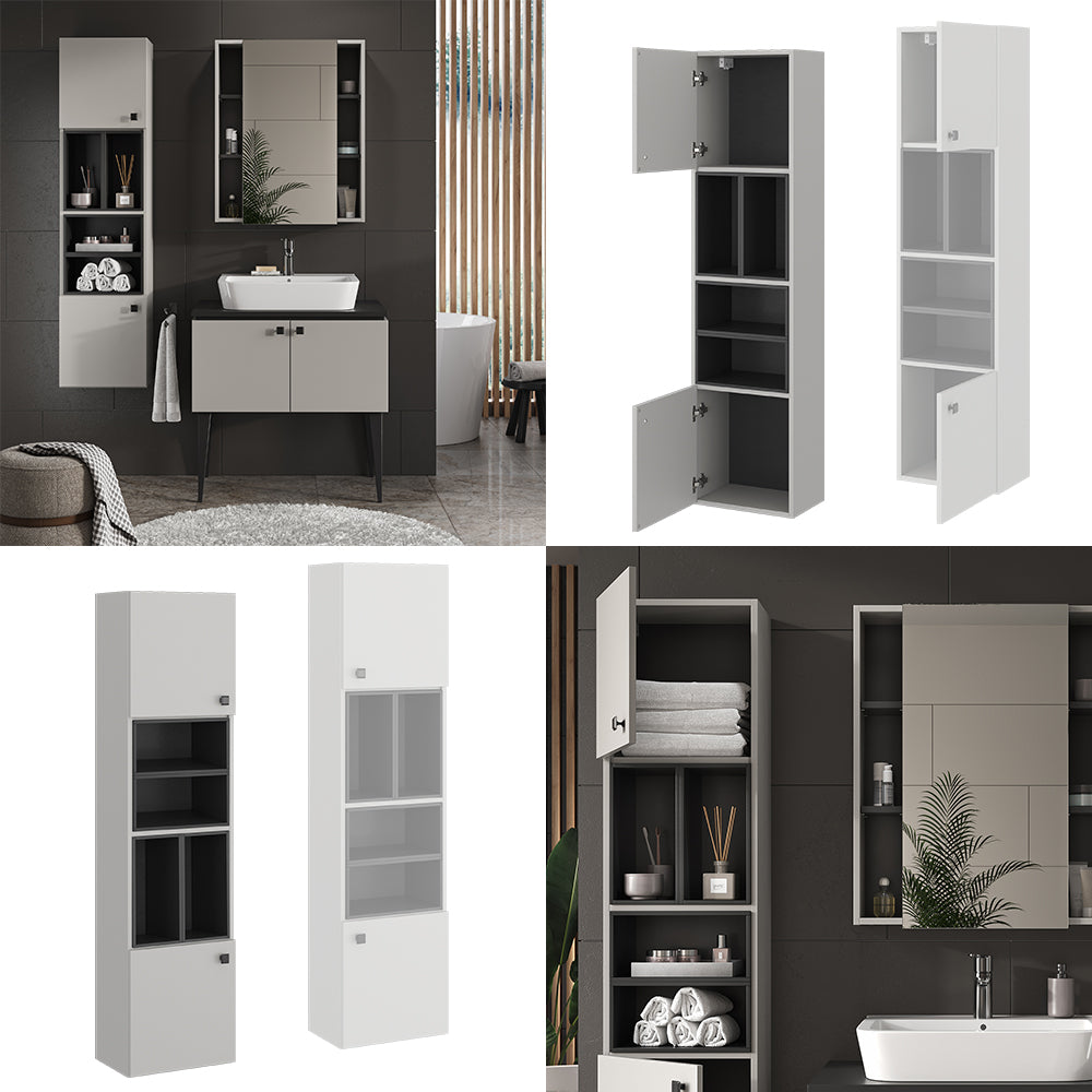 Vicco Armadio per il bagno Grigio 37.5 x 150 cm con anta e vani a giorno