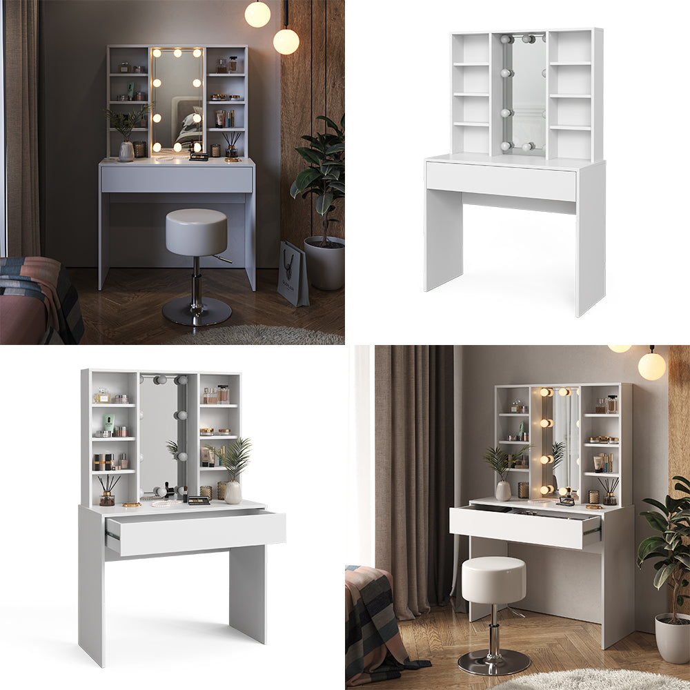 Vicco Tavolo da toeletta Bianco 93 cm con illuminazione a LED