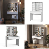 Vicco Tavolo da toeletta Bianco 93 cm con illuminazione a LED