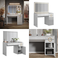 Vicco Tavolo da toeletta Bianco 115 cm con specchio a LED