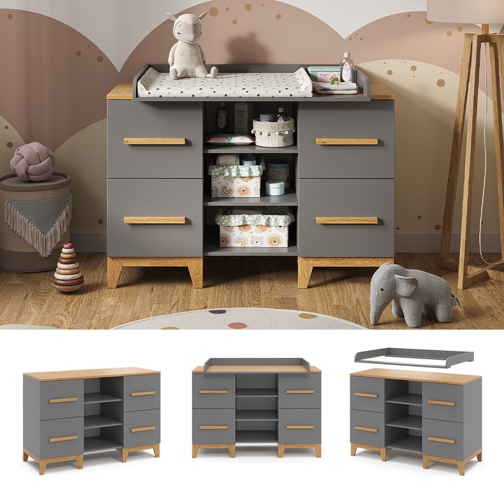 Vitalispa Fasciatoio Grigio 133 x 98 cm XL con 4 cassetti