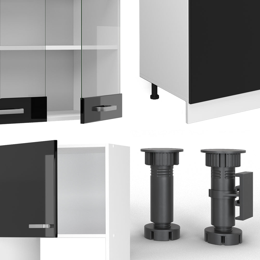 Vicco Cucina componibile Nero lucido/bianco 300 cm con armadio alto, PL Antracite