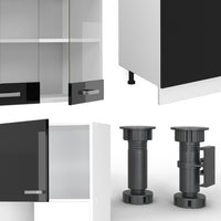 Vicco Cucina componibile Nero lucido/bianco 300 cm con armadio alto, PL Antracite