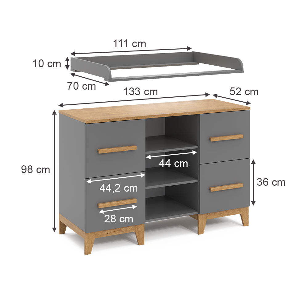 Vitalispa Fasciatoio Grigio 133 x 98 cm XL con 4 cassetti