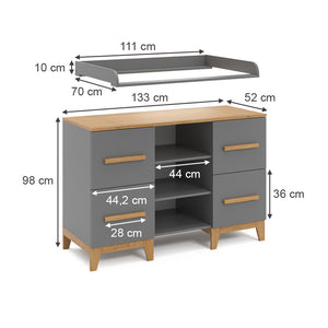 Vitalispa Fasciatoio Grigio 133 x 98 cm XL con 4 cassetti