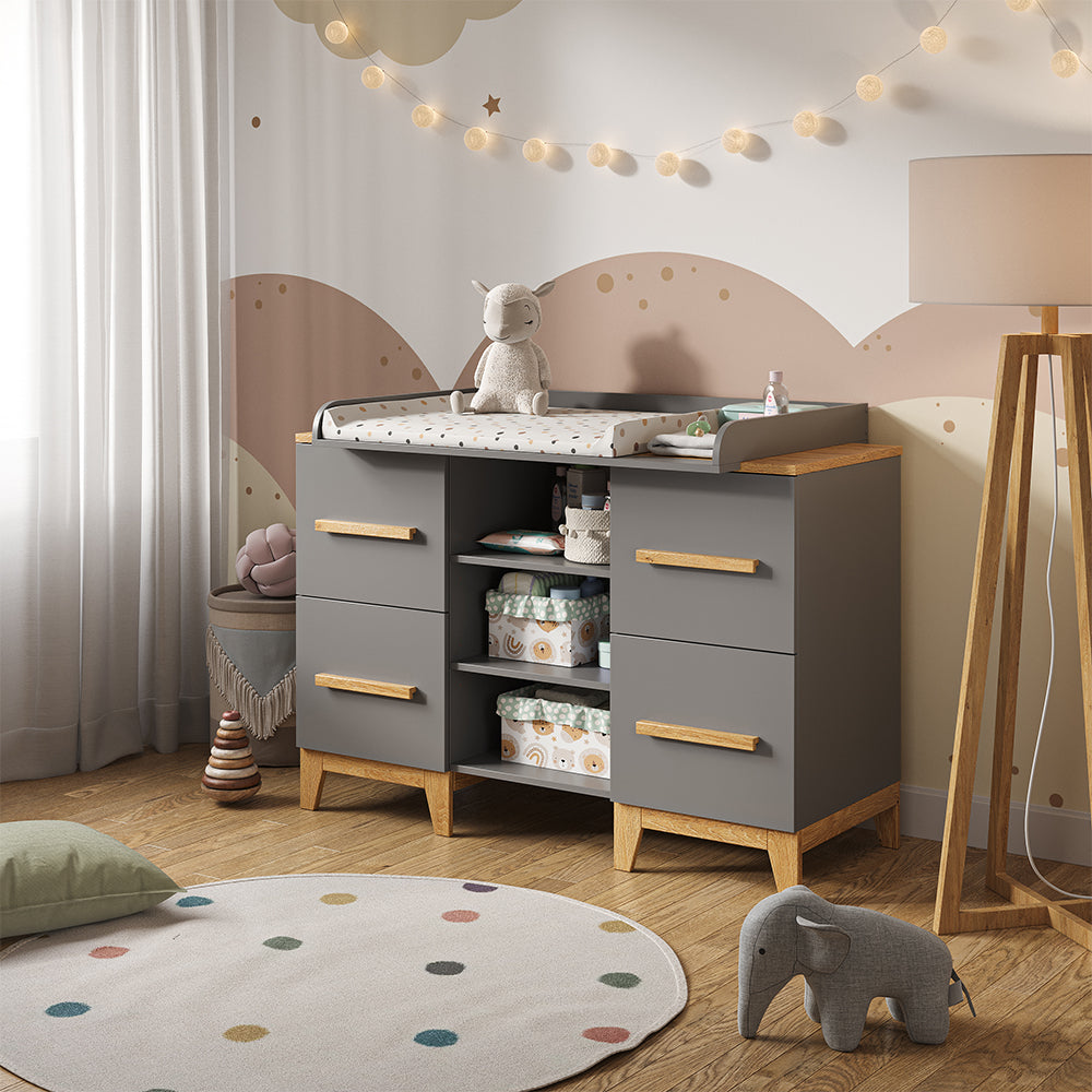 Vitalispa Fasciatoio Grigio 133 x 98 cm XL con 4 cassetti