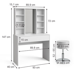 Vicco Tavolo da toeletta Bianco 93 cm con sgabello