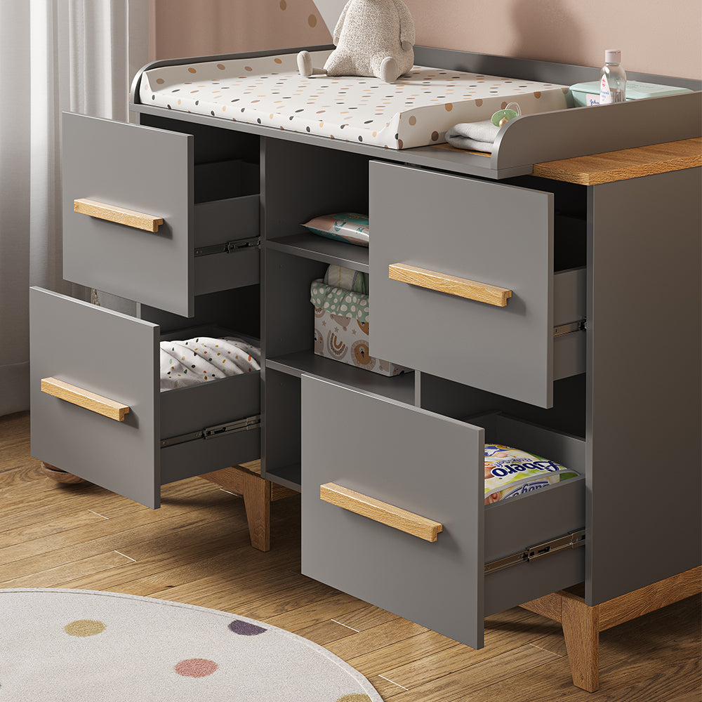 Vitalispa Fasciatoio Grigio 133 x 98 cm XL con 4 cassetti