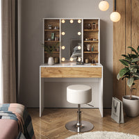 Vicco Tavolo da toeletta Quercia dorata/bianco 93 cm con specchio