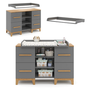 Vitalispa Fasciatoio Grigio 133 x 98 cm XL con 4 cassetti