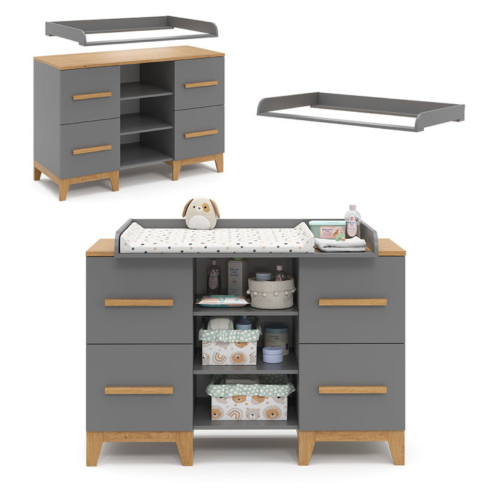 Vitalispa Fasciatoio Grigio 133 x 98 cm XL con 4 cassetti