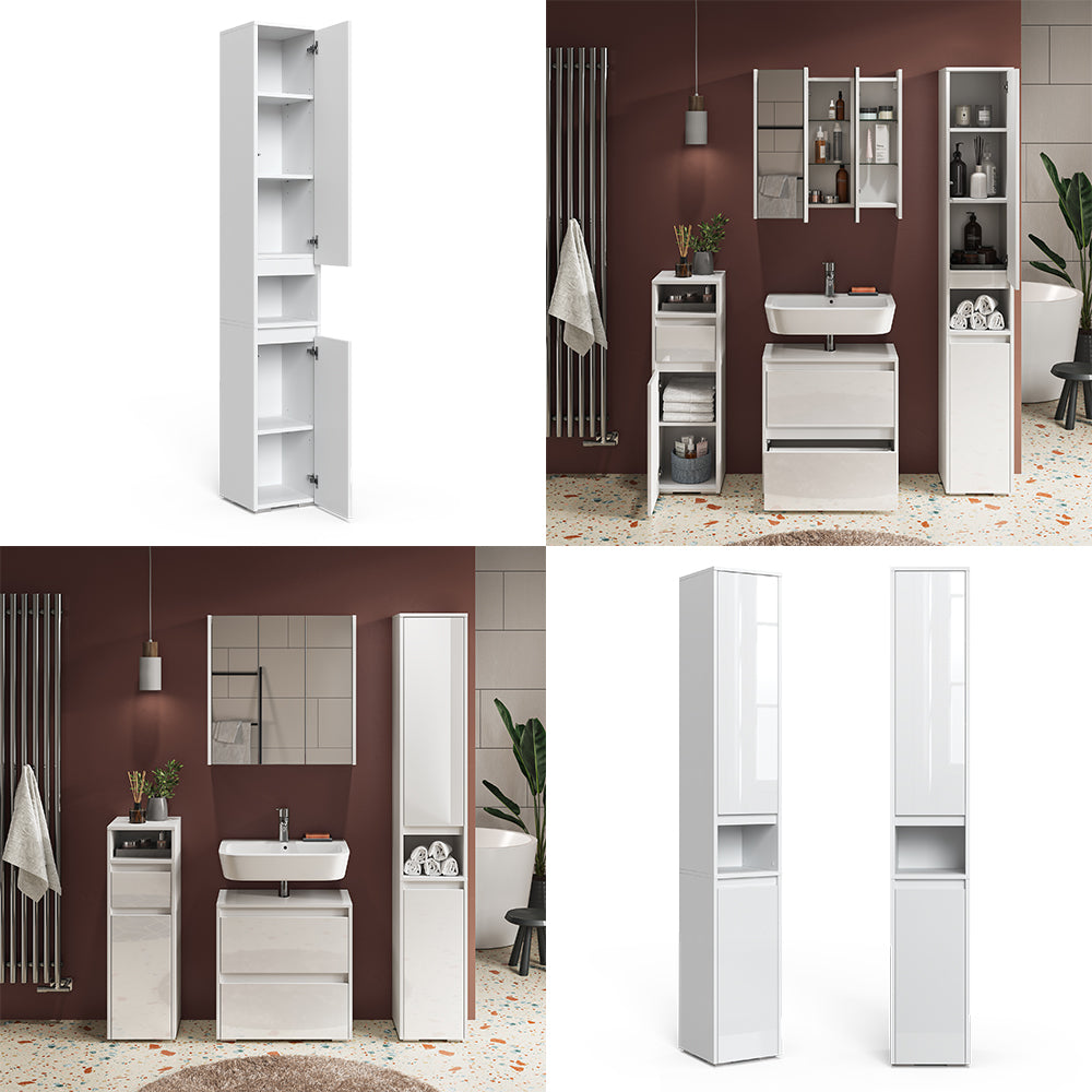 Vicco Armadio per il bagno Bianco 30.2 x 191.5 cm con ante e vano a giorno