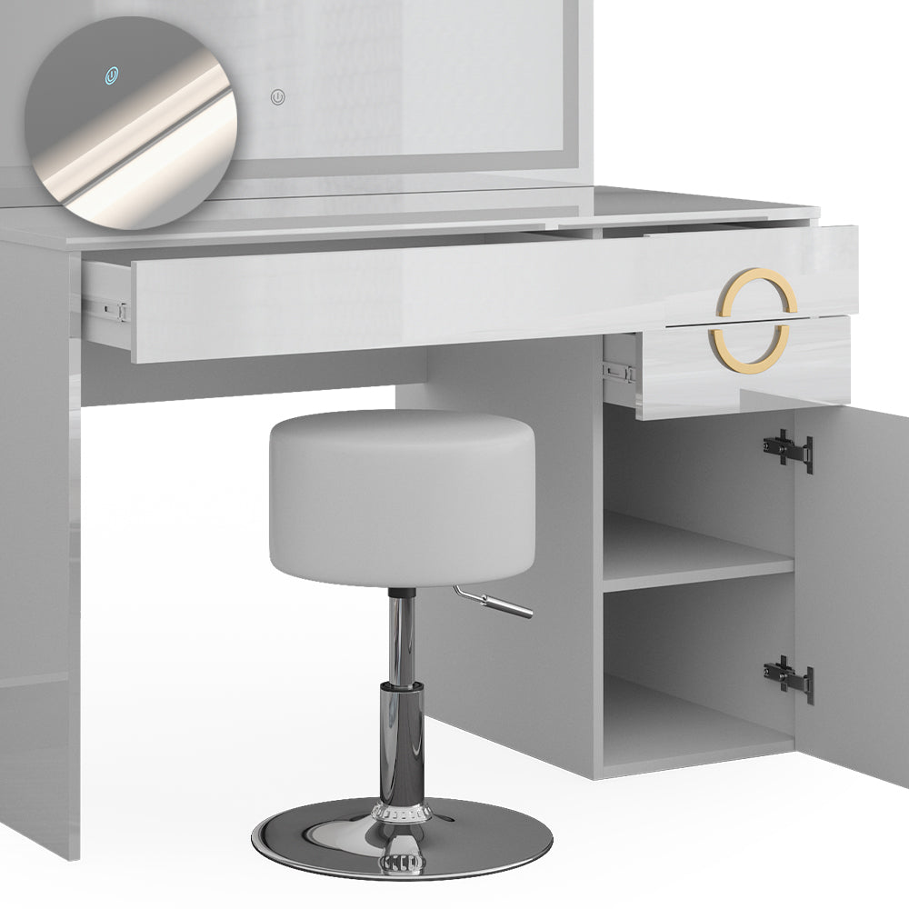 Vicco Tavolo da toeletta Bianco 115 cm con specchio LED e sgabello