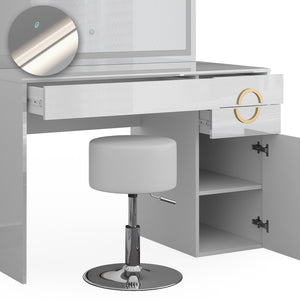 Vicco Tavolo da toeletta Bianco 115 cm con specchio LED e sgabello