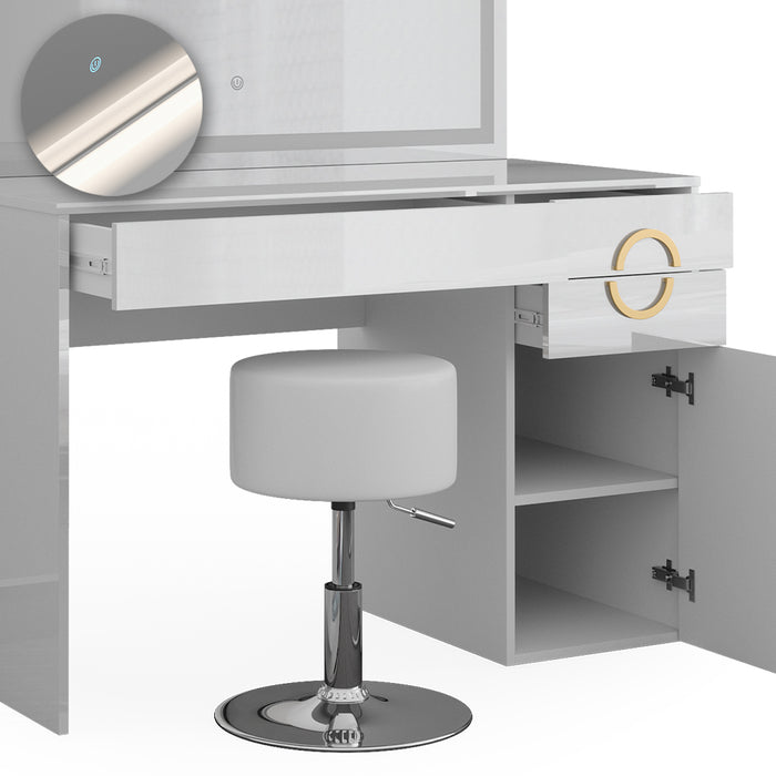 Vicco Tavolo da toeletta Bianco 115 cm con specchio LED e sgabello