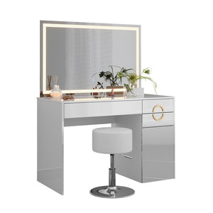Vicco Tavolo da toeletta Bianco 115 cm con specchio LED e sgabello