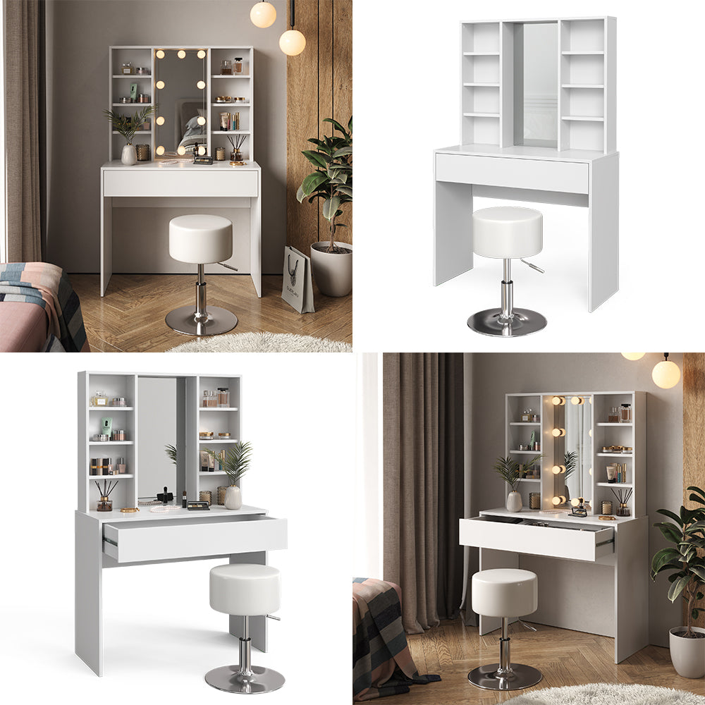 Vicco Tavolo da toeletta Bianco 93 cm con sgabello