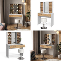 Vicco Tavolo da toeletta Quercia dorata/bianco 93 cm con sgabello