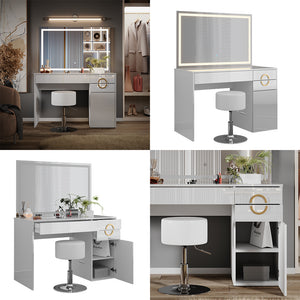 Vicco Tavolo da toeletta Bianco 115 cm con specchio LED e sgabello