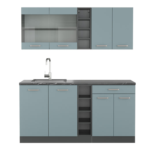 Vicco Cucina monoblocco Blu-grigio/antracite 160 cm Senza piano di lavoro