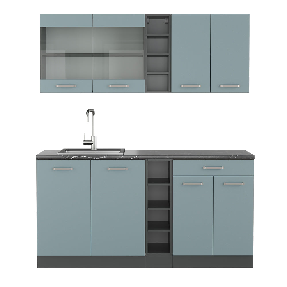 Vicco Cucina completa Blu-grigio/antracite 160 cm , PL Antracite
