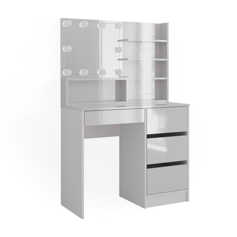 Vicco Tavolo da toeletta Bianco 40 cm con illuminazione a LED e ripiano a specchio