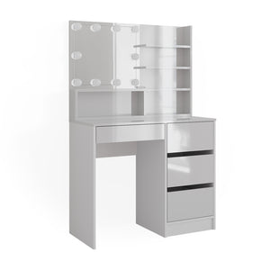 Vicco Tavolo da toeletta Bianco 40 cm con illuminazione a LED e ripiano a specchio