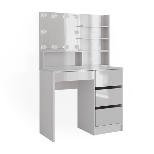 Vicco Tavolo da toeletta Bianco 40 cm con illuminazione a LED e ripiano a specchio