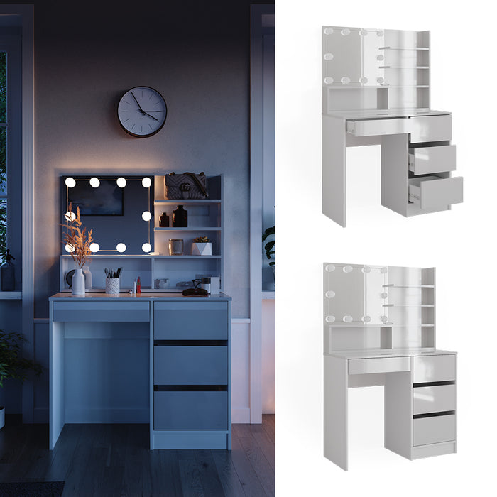 Vicco Tavolo da toeletta Bianco 40 cm con illuminazione a LED e ripiano a specchio