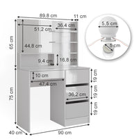 Vicco Tavolo da toeletta Bianco 40 cm con illuminazione a LED e ripiano a specchio