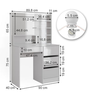 Vicco Tavolo da toeletta Bianco 40 cm con illuminazione a LED e ripiano a specchio