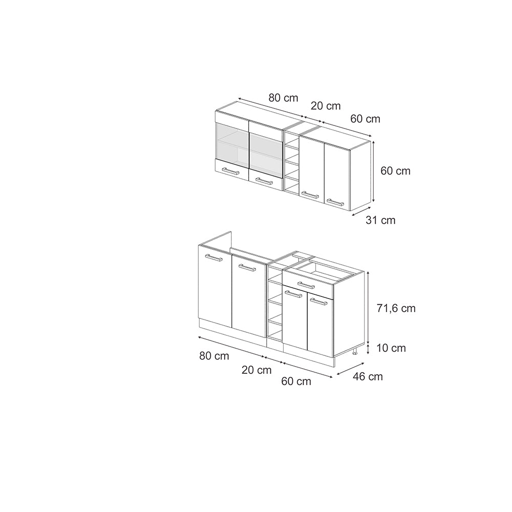 Vicco Cucina completa Blu-grigio/antracite 160 cm , PL Rovere