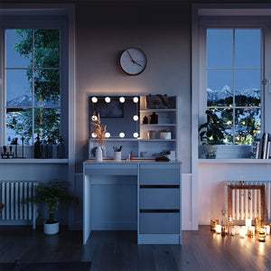 Vicco Tavolo da toeletta Bianco 40 cm con illuminazione a LED e ripiano a specchio