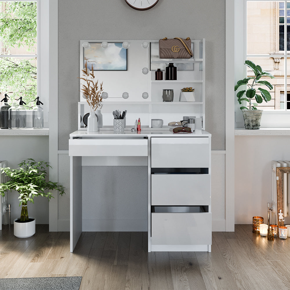 Vicco Tavolo da toeletta Bianco 40 cm con illuminazione a LED e ripiano a specchio