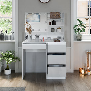 Vicco Tavolo da toeletta Bianco 40 cm con illuminazione a LED e ripiano a specchio